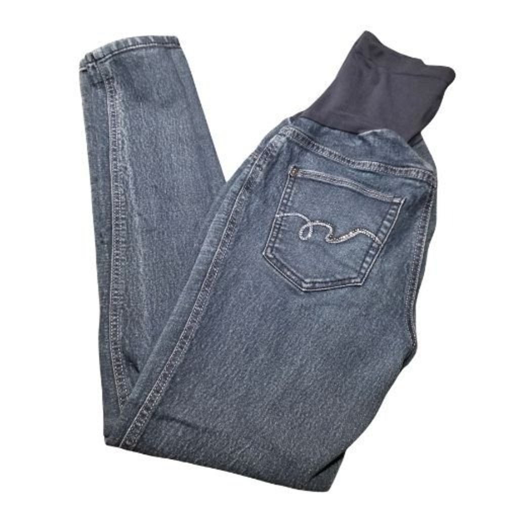 Indigo Blue Maternity Sequin Skinny Jeans Dark Wash Full Panel Over Belly Small